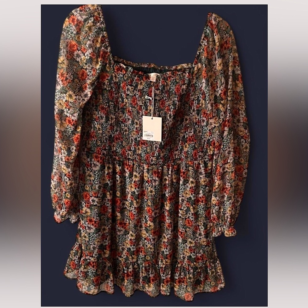 Floral Smocked Dress with Long Sleeves